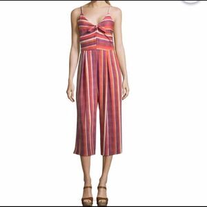 Eyeshadow purple/orange/cream striped romper-L 